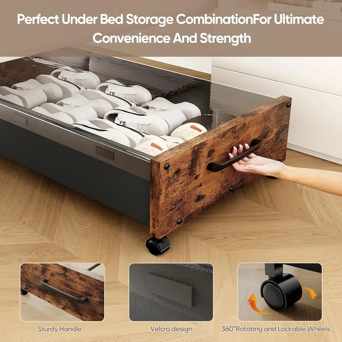 Black Wood 2 Pack Under Bed Storage with Wheels and Removable Lid D105304