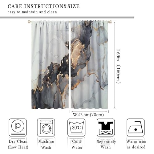 Navy Blue Gold Geometric Marble Curtains, 42x45 Inches Set 2 Panels A6204