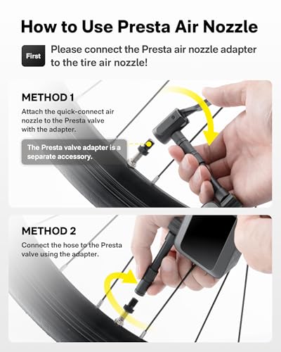 Mini Bike Tire Pump with Guage, 150PSI Portable Electric Bike Air Pump with Presta and Schrader Valve S975