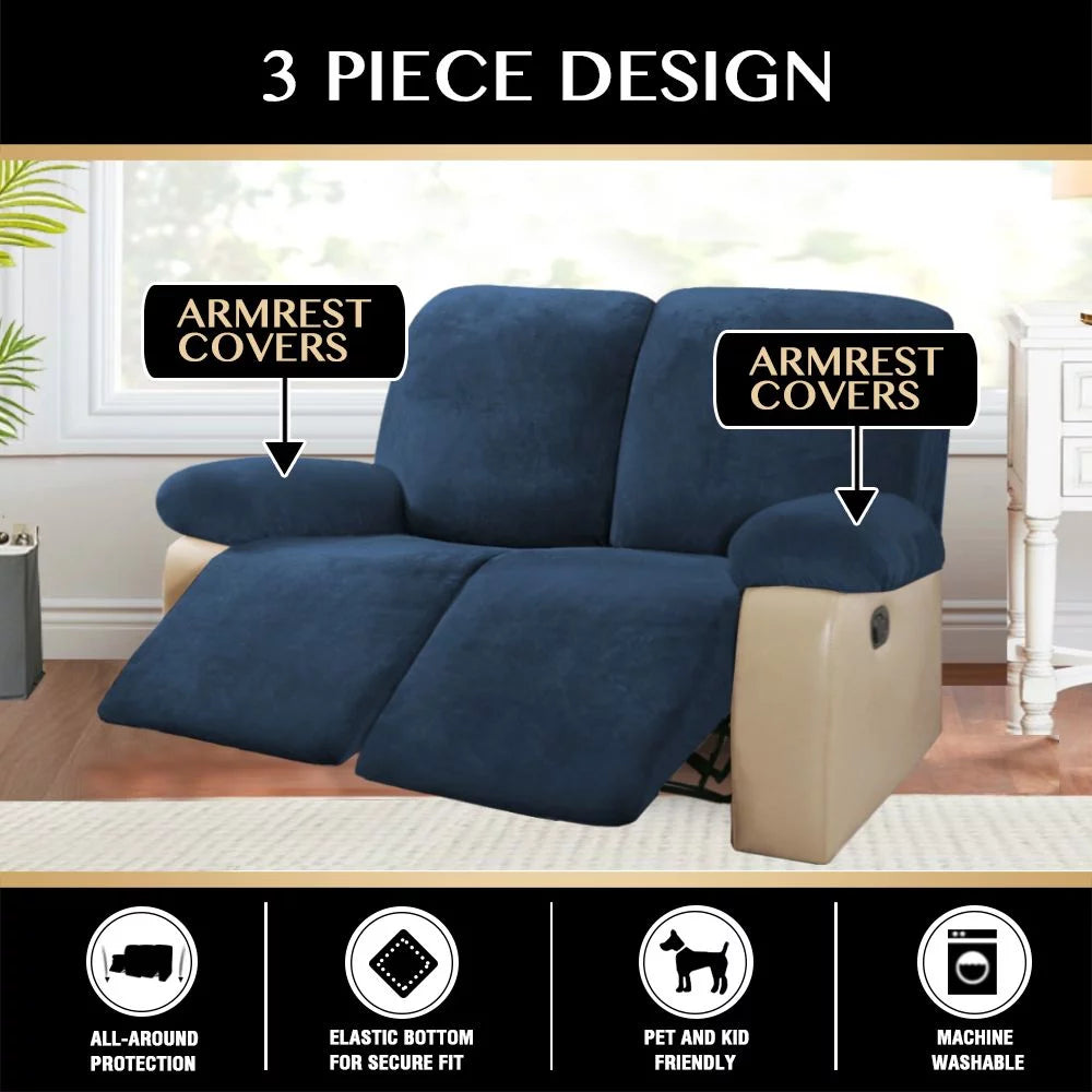 Velvet Stretch Recliner Sofa Cover (Navy) Z5975