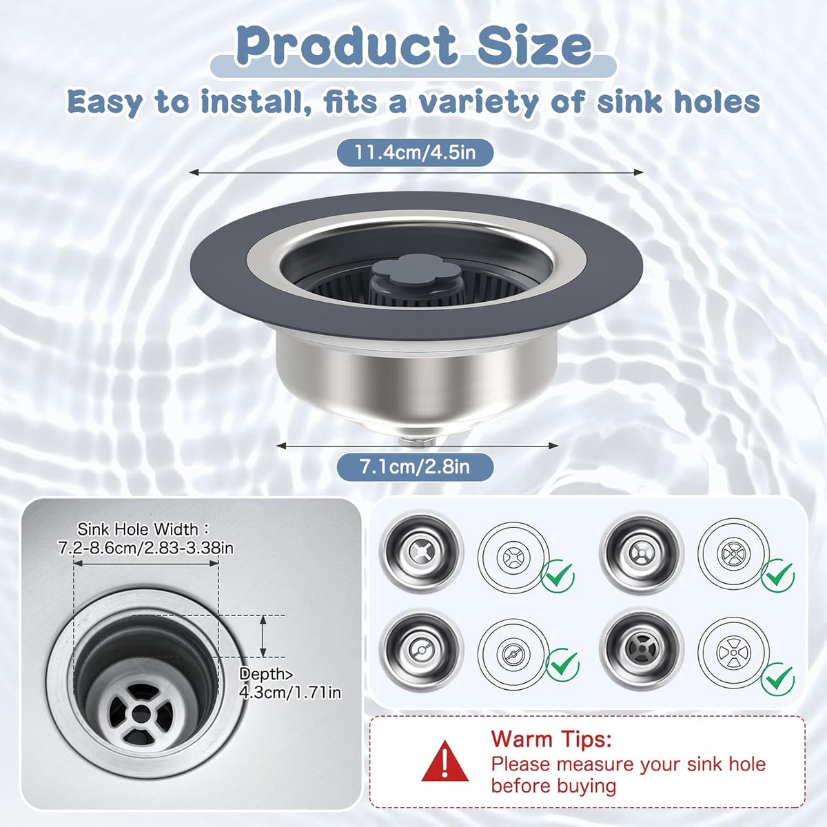3 in 1 304 Stainless Steel Kitchen Sink Drain Strainer and Stopper Combo with 2 Filter Baskets Z542