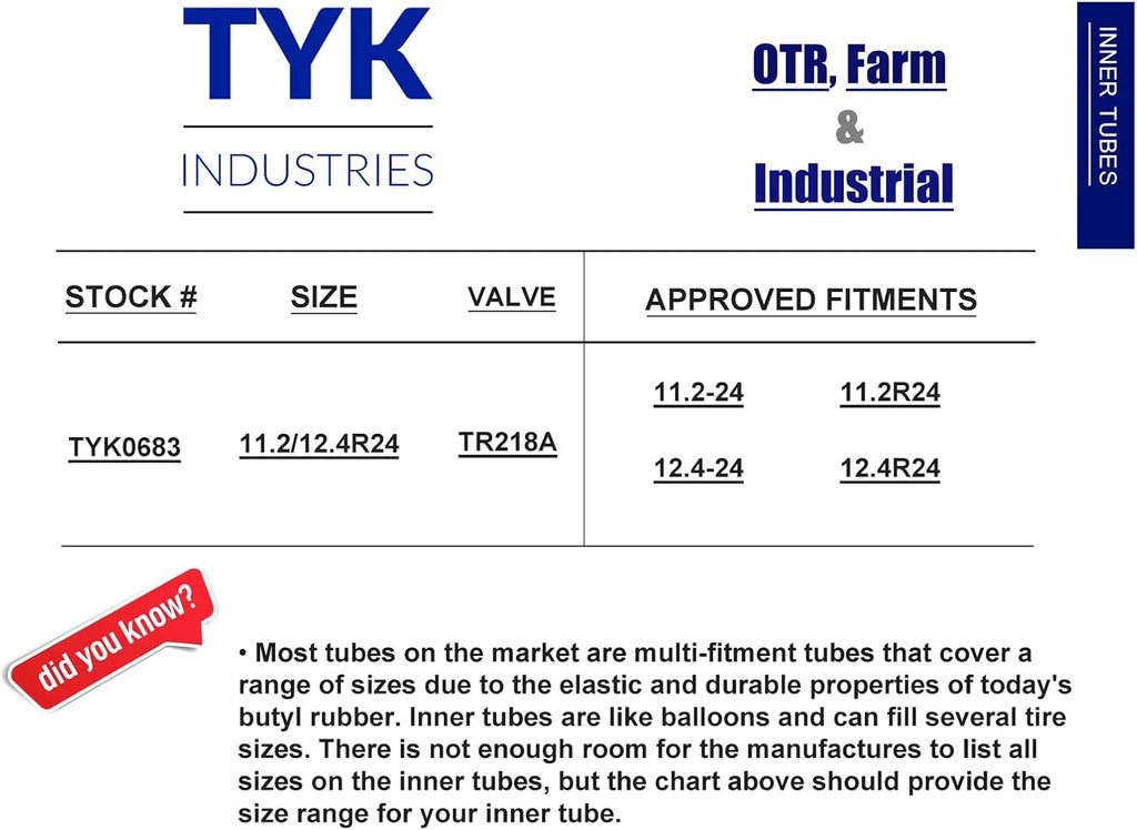 11.2/12.4R24 Tractor Tire Inner Tube with TR218A Valve Stem U46975