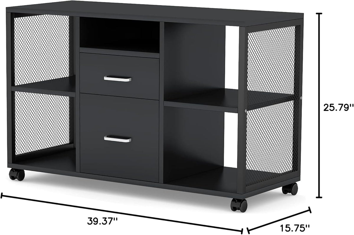 2 Drawer Wood File Cabinet with Open Storage Shelves G912772