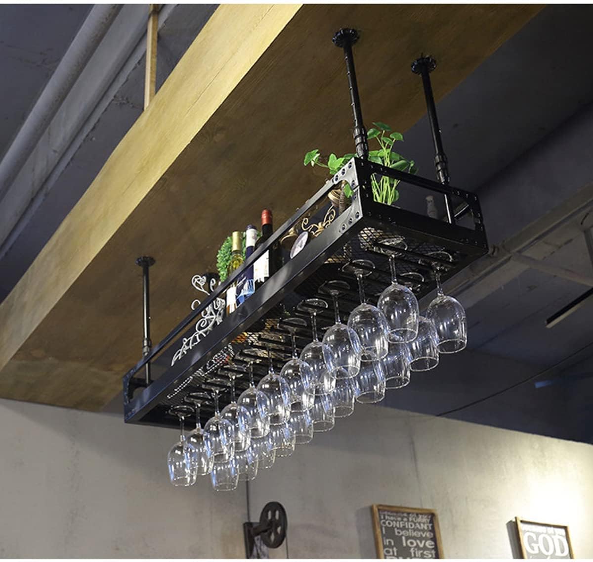 Coppery Bronze Metal Wall-Mounted Wine Glass Rack Q463