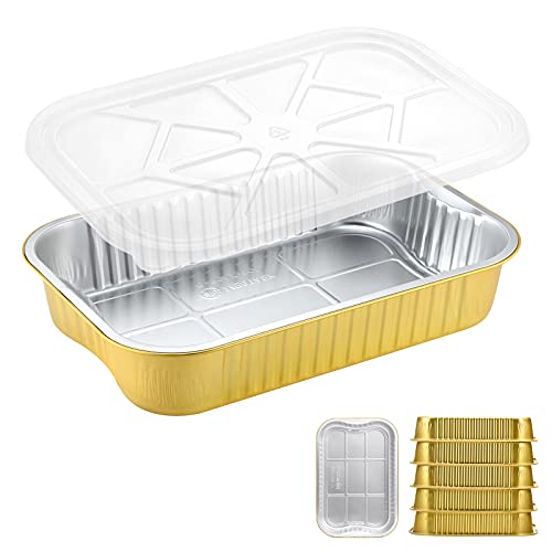 5 Pack Heavy Duty Aluminum Foil Pans with Lids K87353