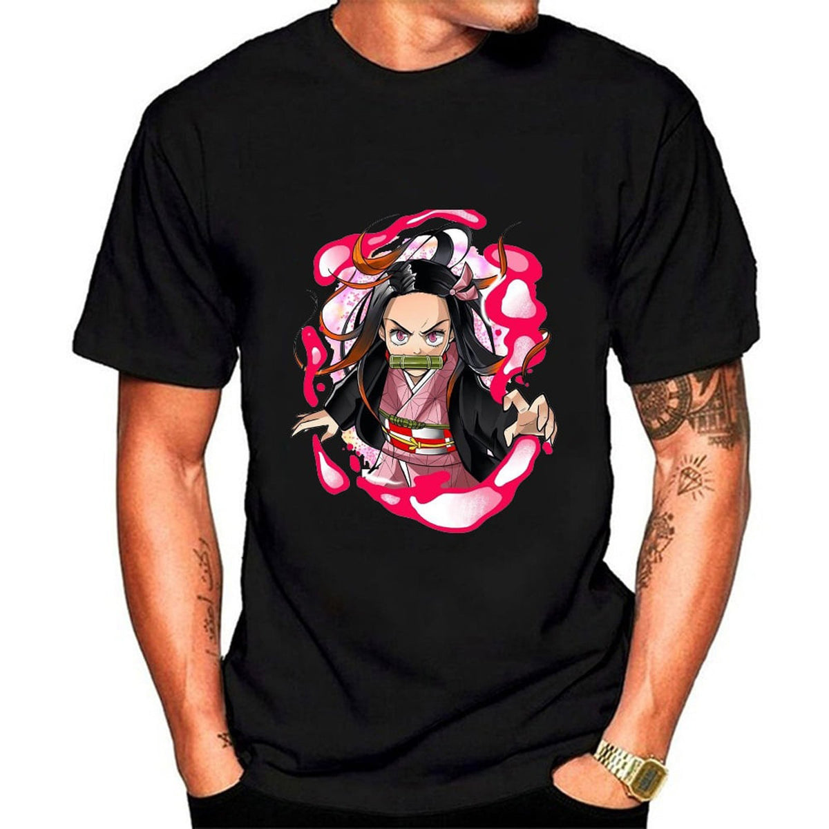 Black XXL Printed Short Sleeve T-Shirt Z166227