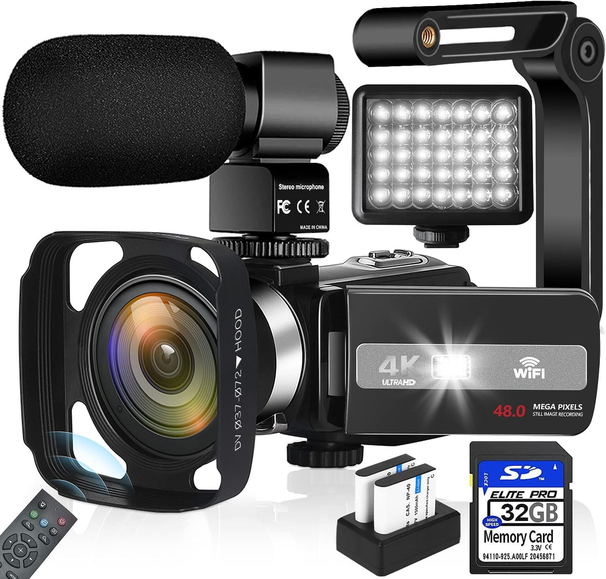 4K 48MP 18X Digital Zoom Touch Screen Camcorder with External Microphone B51847