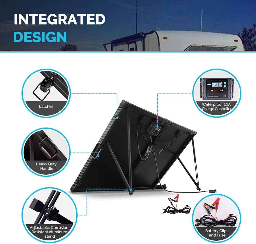 200 Watt 12 Volt Monocrystalline Portable Foldable 2Pcs 100W Solar Panel Suitcase with Waterproof 20A Charger Controller V4302