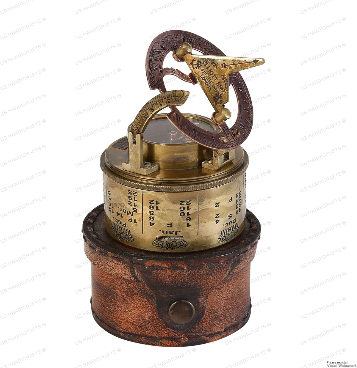 Vintage Marine Sundial Compass with Leather Case I721537