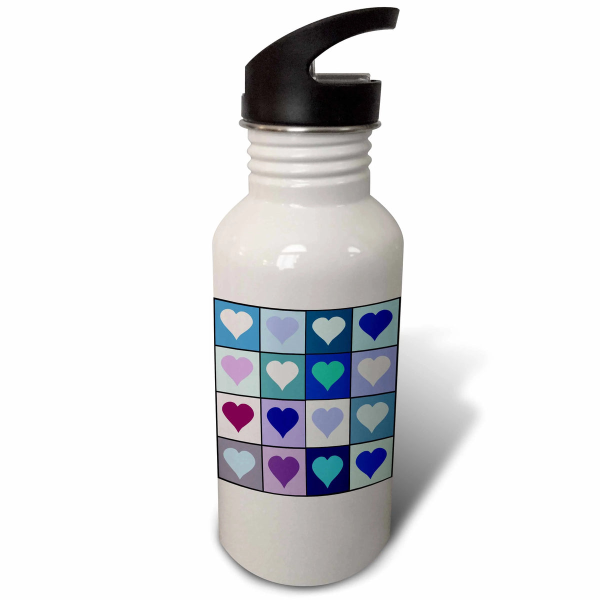 Blue Turquoise Aqua Love Heart Squares Mosaic 21 oz Sports Water Bottle M656422