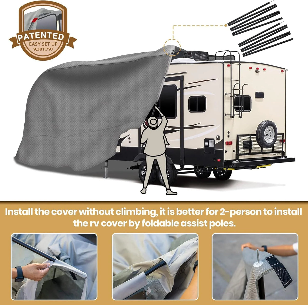 5th Wheel RV Cover with 2Pcs Extra Long-Straps Fits 37'-41' P768