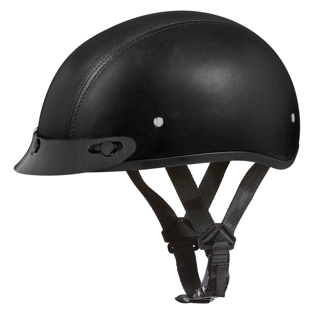 Skull Cap Helmet with Visor Leather Covered K8889