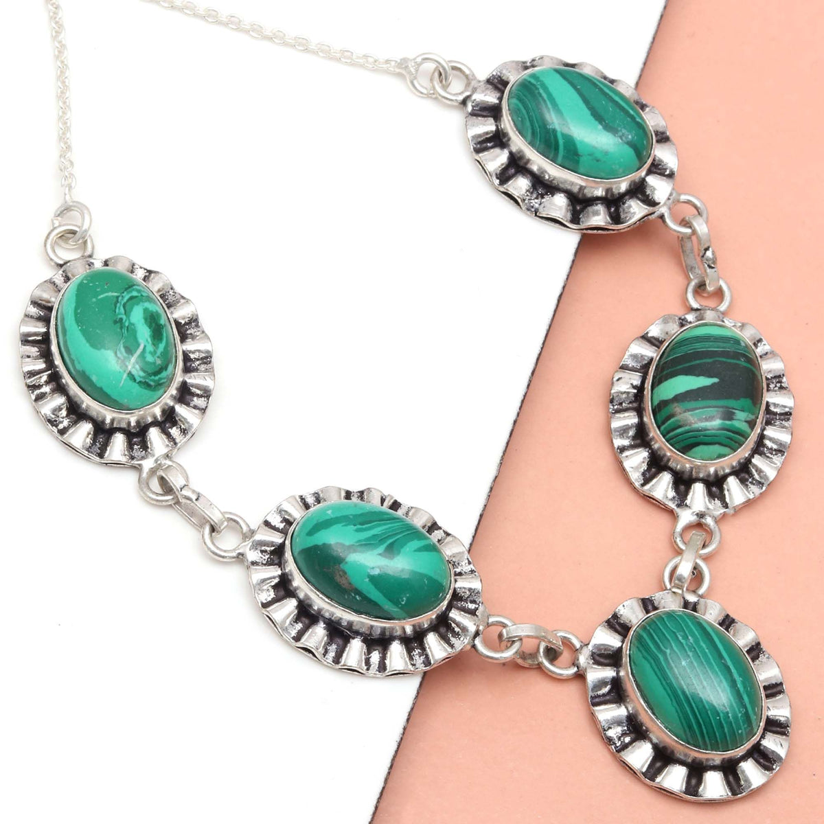 Malachite 925 Silver Necklace 20 in P977
