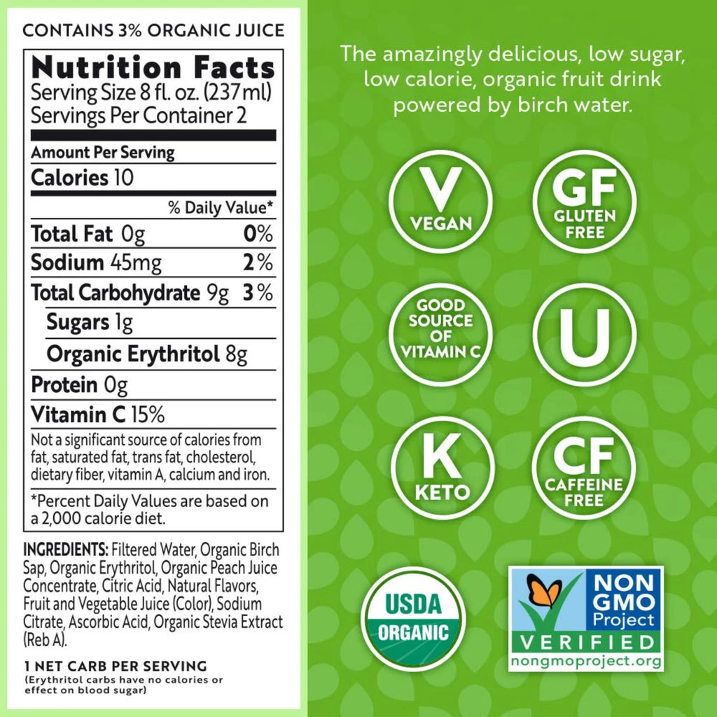 Kiwi Watermelon Fruit & Birch Water Drink, 16 fl oz (Pack of 6) C9653