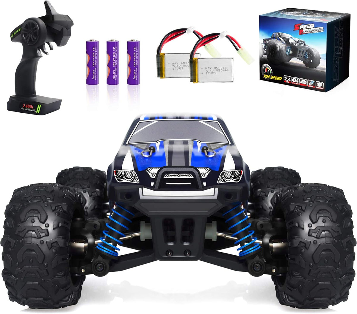 1:18 Scale 2.4Ghz 4WD Remote Control Monster Truck with 2 Rechargeable Batteries P1603