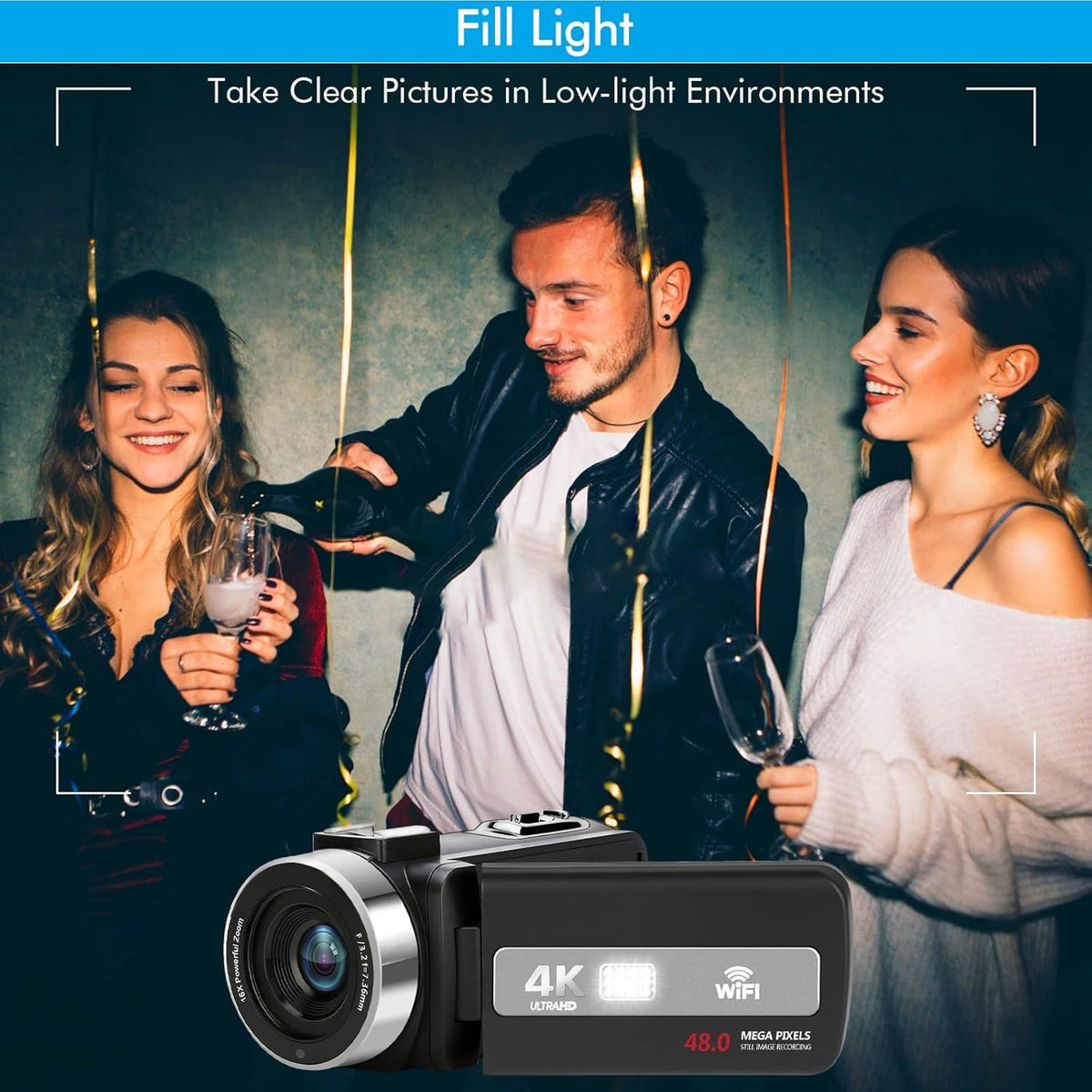 4K 48MP 18X Digital Zoom Touch Screen Camcorder with External Microphone B51847