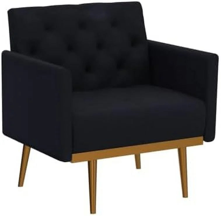 Black Velvet Tufted Accent Chair with Metal Legs O980441
